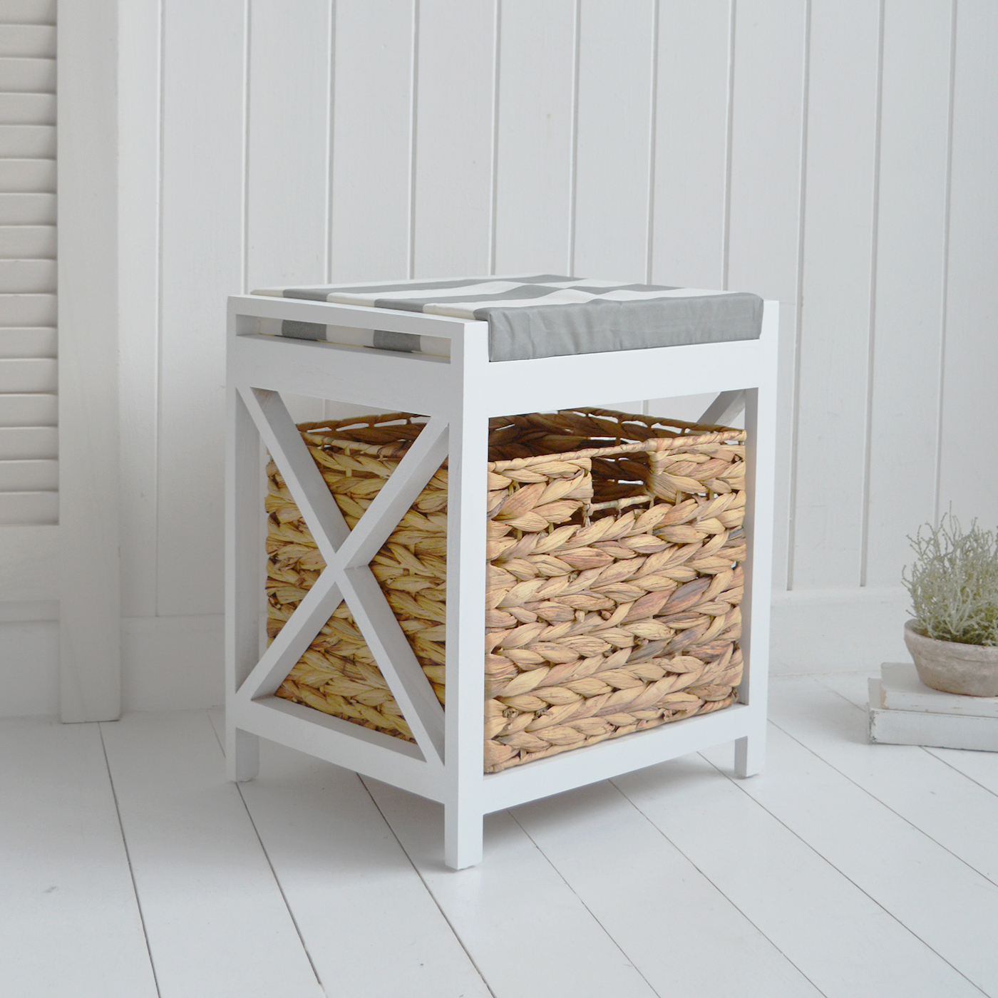 Northport White Storage Seat - New England Modern Farmhouse and Coastal Storage Furniture - simple coastal interiors