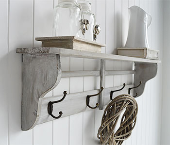 Parisian grey wall shelf with hooks for hallway furniture
