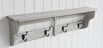 Parisian grey wall shelf with hooks for bathroom, kitchen and hall