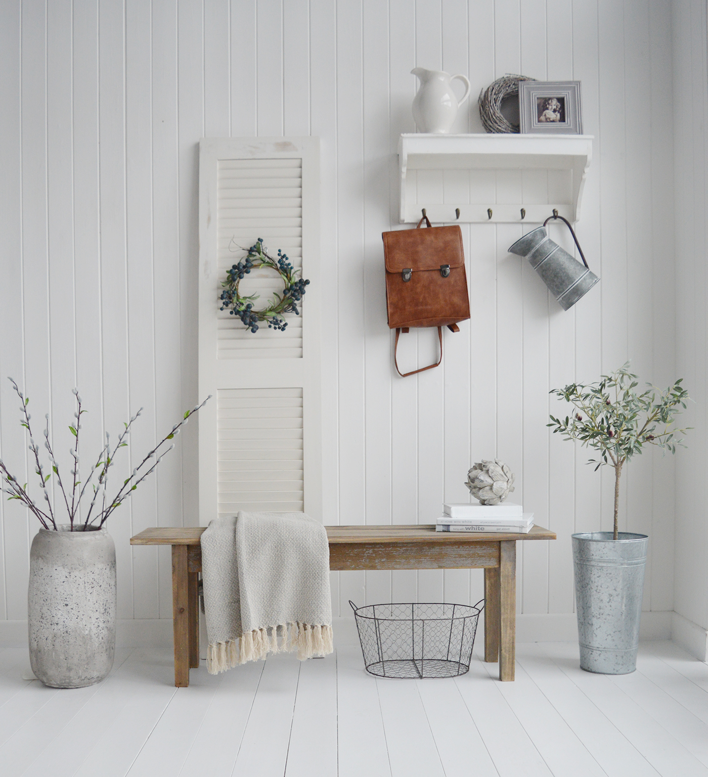 Pawtucket Rustic Grey Wooden Hallway Bench - Coastal, Country Furniture ...