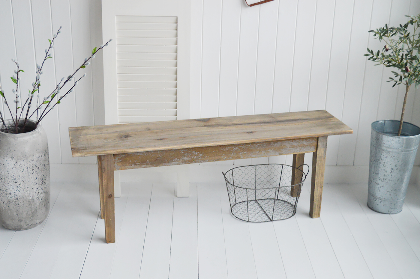 Pawtucket Rustic Grey Wooden Hallway Bench - Coastal, Country Furniture Hall Furniture