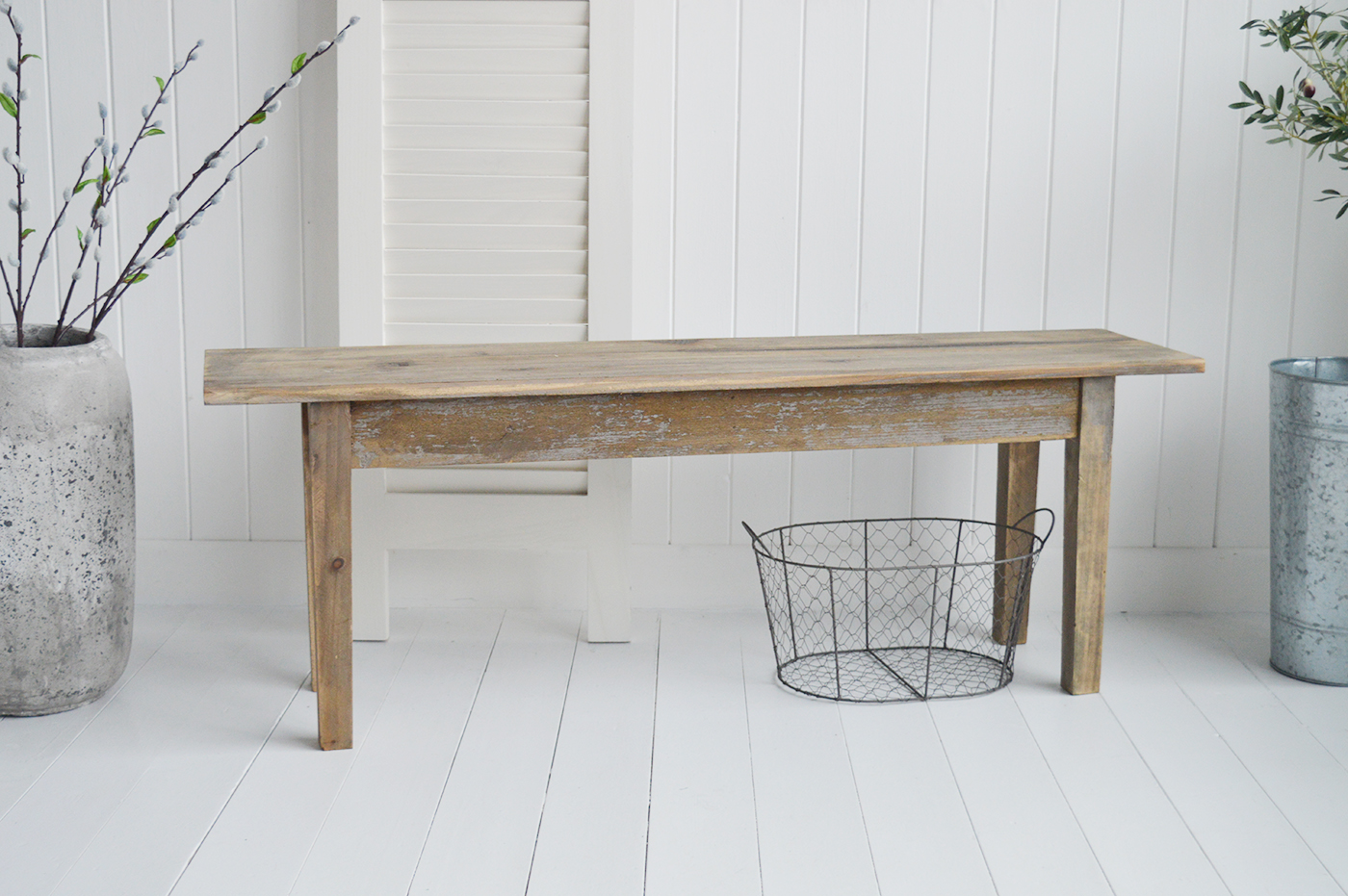 Pawtucket Rustic Grey Wooden Hallway Bench - Coastal, Country Furniture Hall Furniture