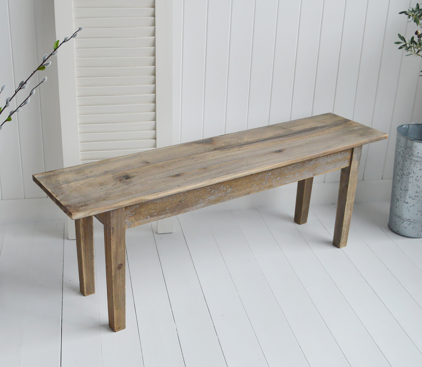 Pawtucket Rustic Grey Wooden Hallway Bench - Coastal, Country Furniture Hall Furniture