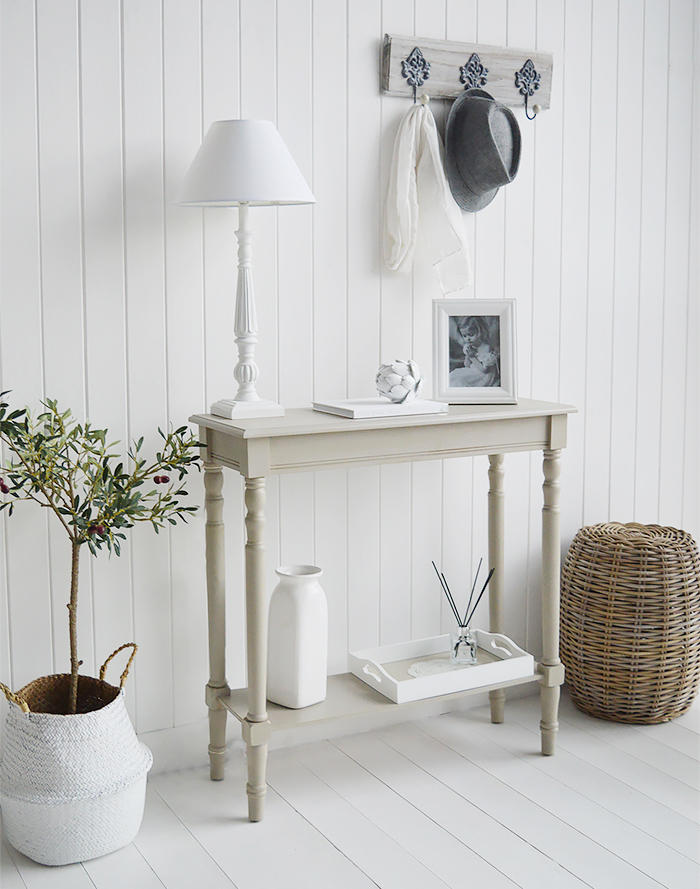 Set of 2 white trays shown with the Plymouth narrow console table