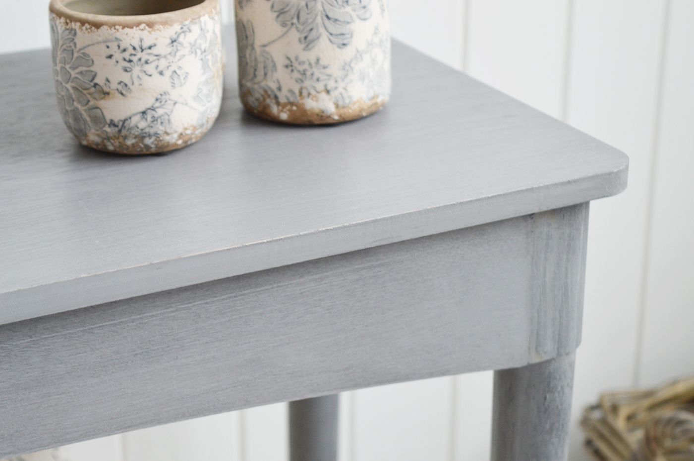 The White Lighthouse Putney Grey Console Table. New England Coastal and Country Hallway Furniture