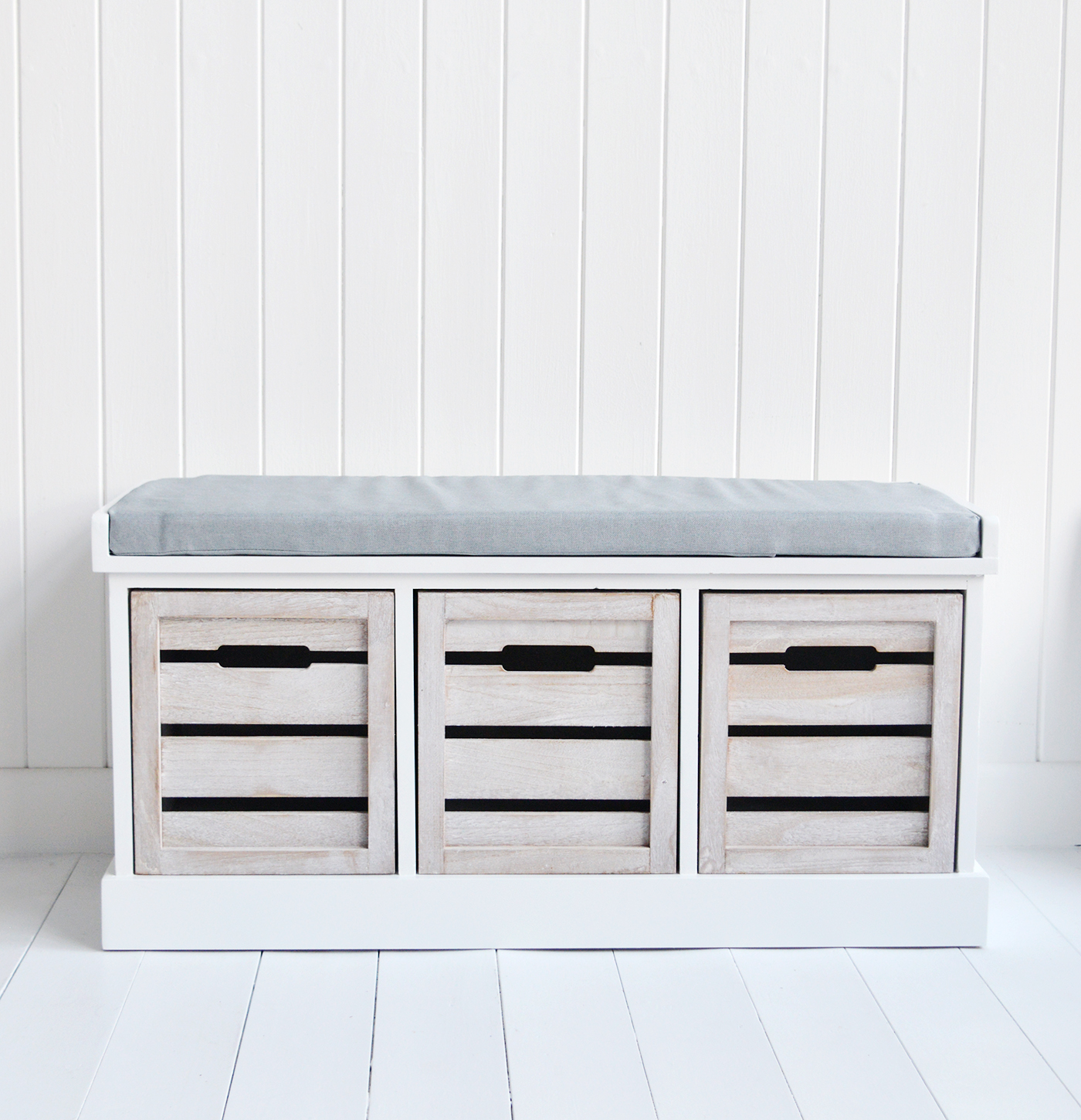 White Grey Storage Bench Seat Bench Seat New England White
