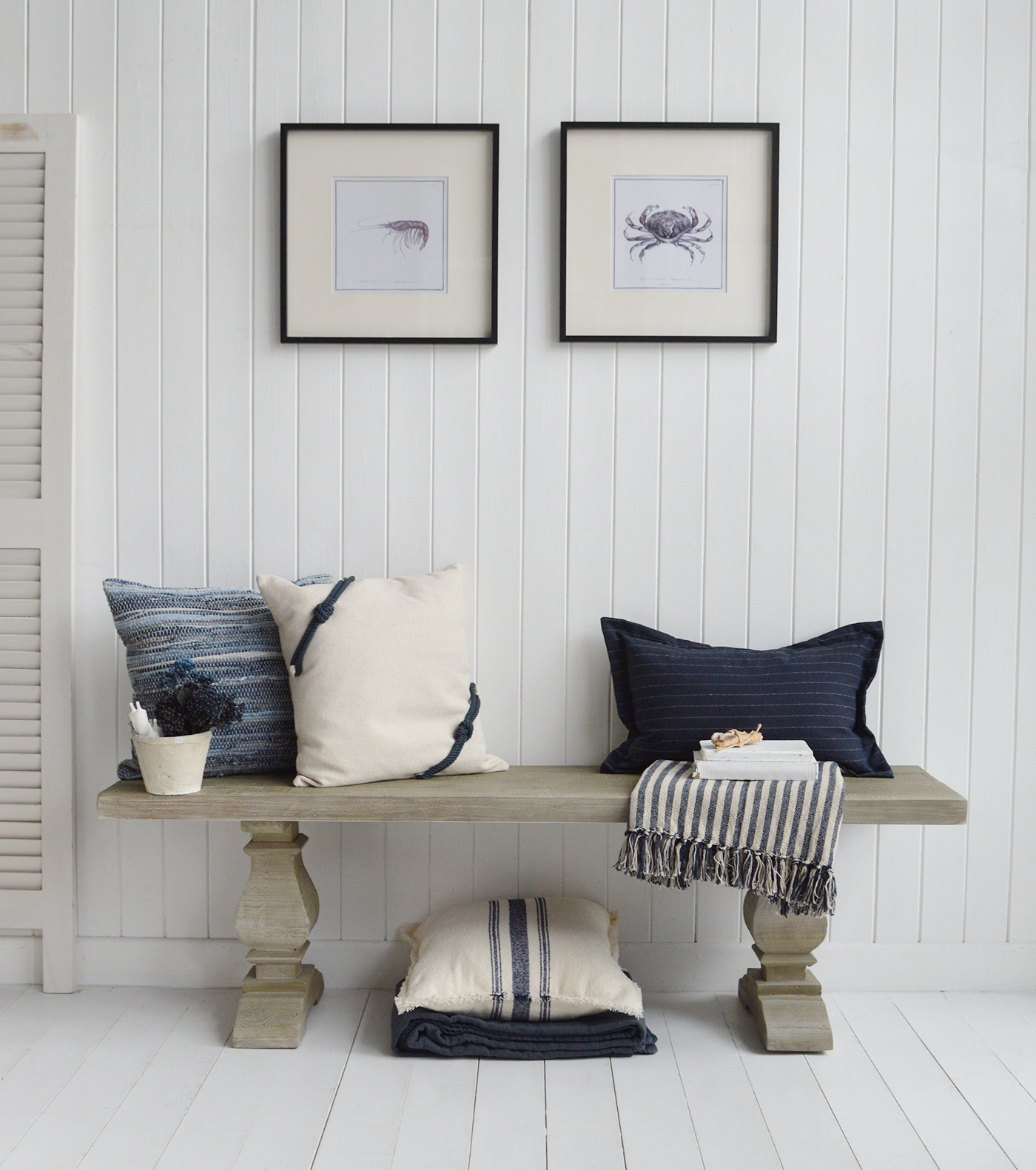 Bring timeless character to your space with the Sudbury Bench, crafted from beautifully reclaimed wood. Its rich natural texture and subtle imperfections celebrate the history of the materials, while the soft French grey finish adds a calming, coastal-inspired charm.