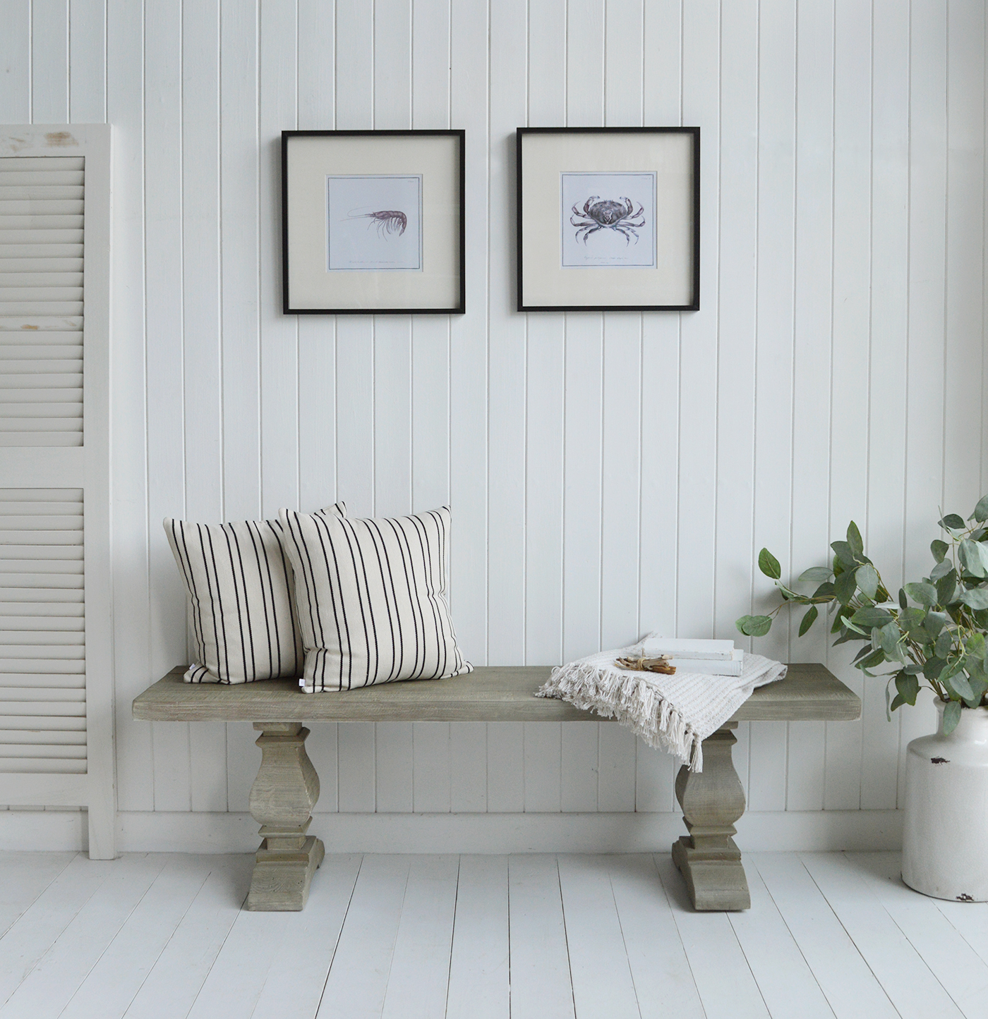 Handcrafted grey bench for seaside living and relaxed interior decor