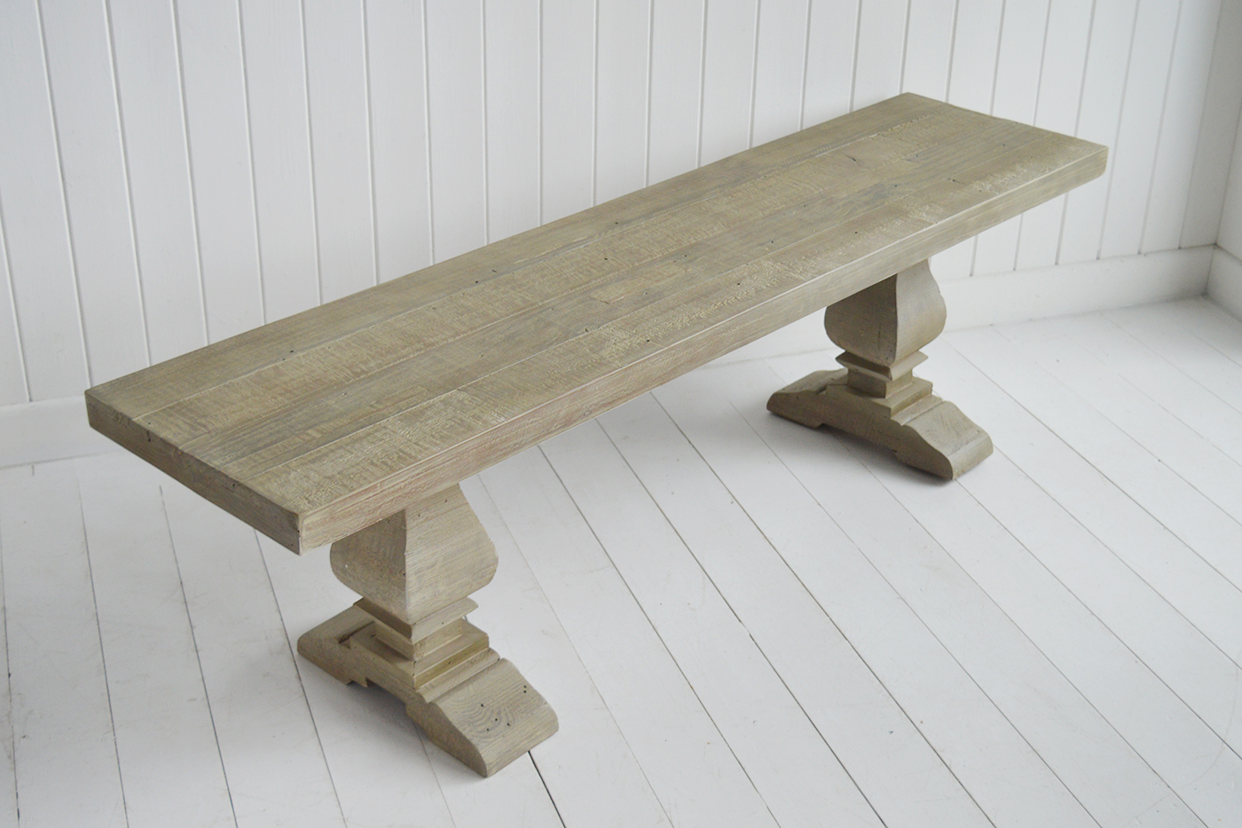 Elegant pedestal bench perfect for coastal and Hamptons-style homes
