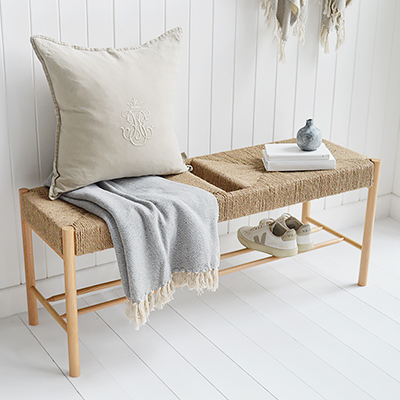 Wakefield Woven Wooden Large Benches - Bench and Stool for New England modern farmhouse, country and coastal furniture and interiors