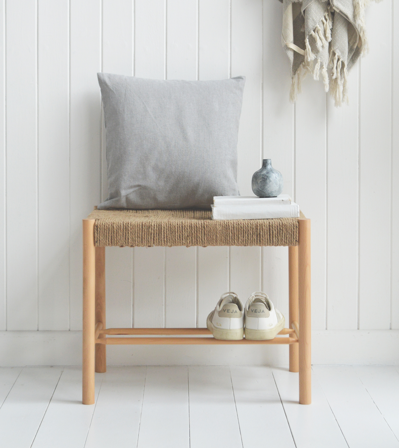 Wakefield Woven Wood Benches - Bench and Stool for New England modern farmhouse, country and coastal furniture and interiors