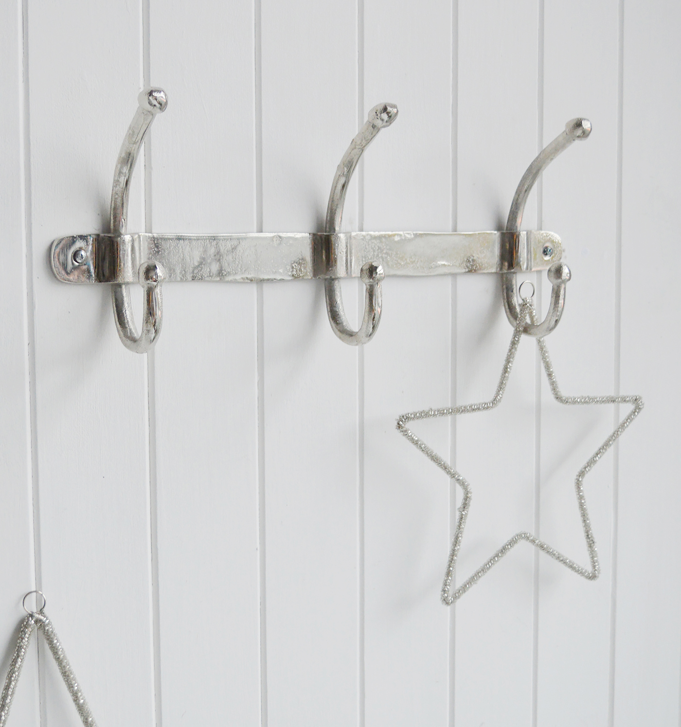 Silver Hooks  Double coat rack. Five double hooks for coats. Simple hallway furniturev