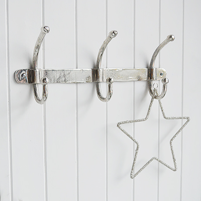 Silver Coat Hooks for New England style hallway furniture