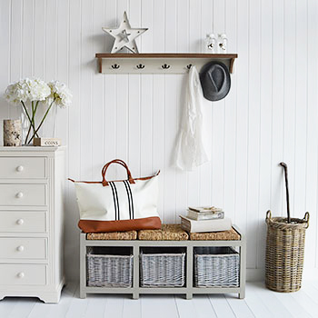 Simple hall furniture, storage benches and coat racks