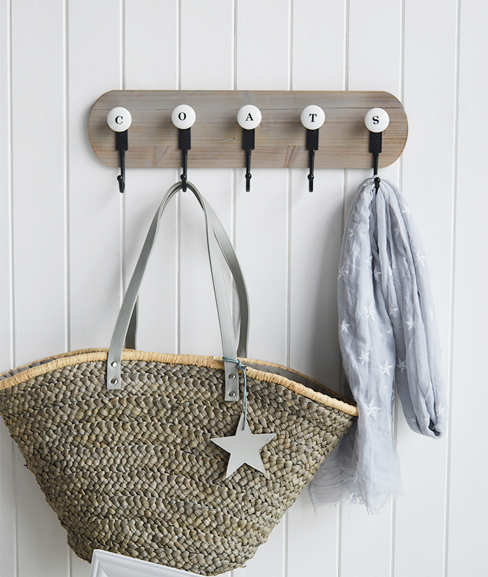 COATS Coat Rack - Simple Stylish Coat Storage for Hallway. The White Lighthouse Furniture for Coastal, New England, Country and Scandinavian Style Home Interiors