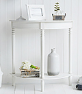 White Colonial Hall furniture, a half moon console table