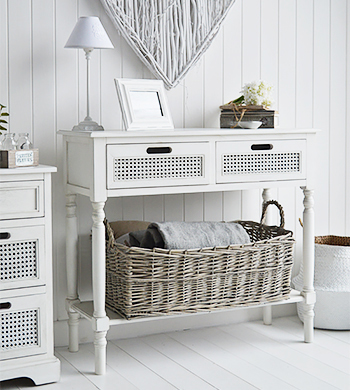 Colonial White furniture, console table with drawers