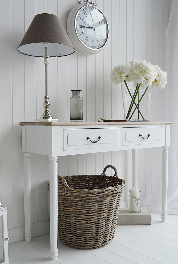 Suffolk white console table for white hallway furniture and cottage interiors
