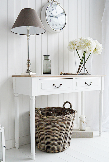 Suffolk white console table for living room furniture in cottage and coastal interior design