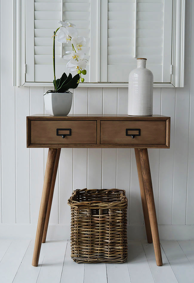 Henley table for coastal New England hallway interior design