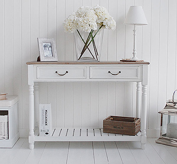 Brittany White Hall table  with shlef and drawers