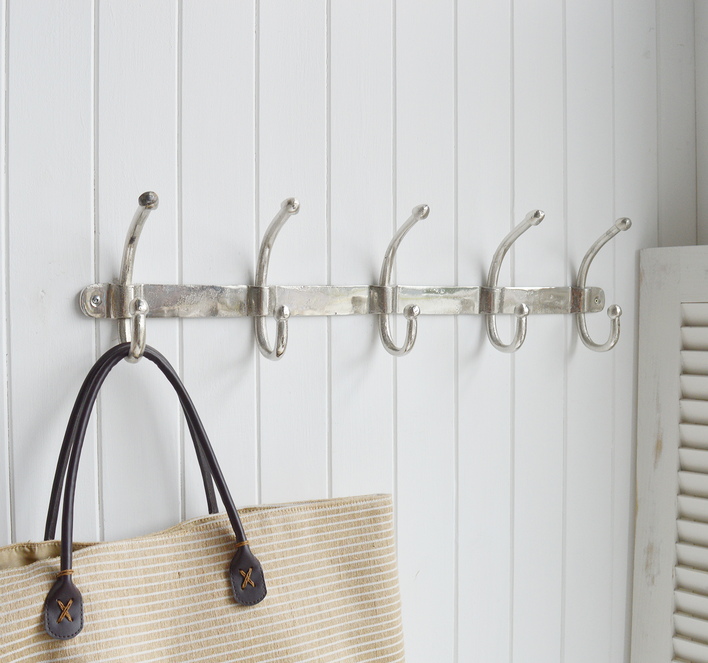 Silver Hooks Double coat rack. Five double hooks for coats. Simple hallway  furniture