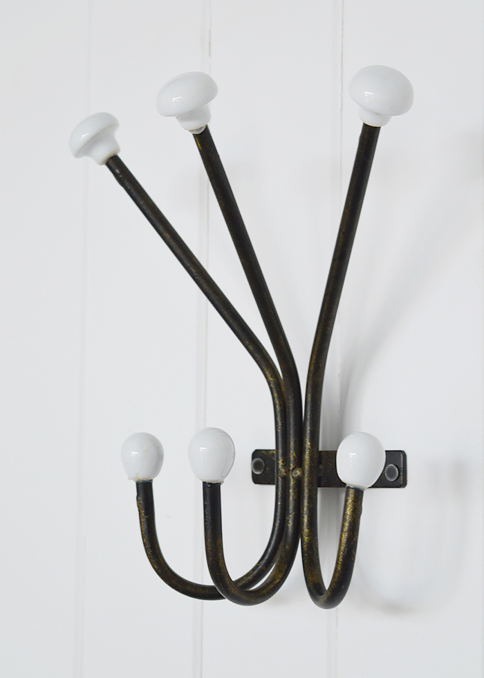 Belfast coat rack with 6 hooks for coat storage hallway furniture solutions from The White Lighthouse Coastal, country and New England interior designs
