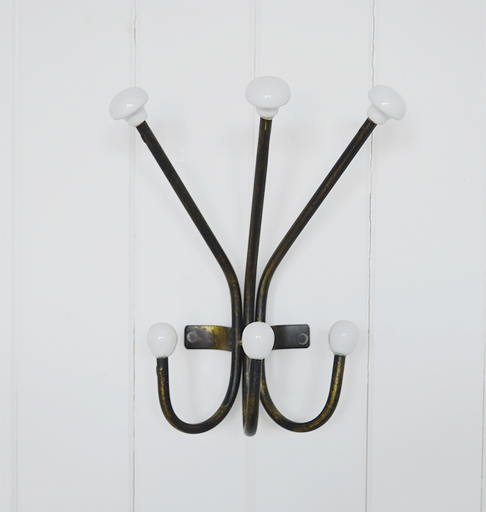 Belfast coat rack with 6 hooks for coat storage hallway furniture solutions from The White Lighthouse Coastal, country and New England interior designs