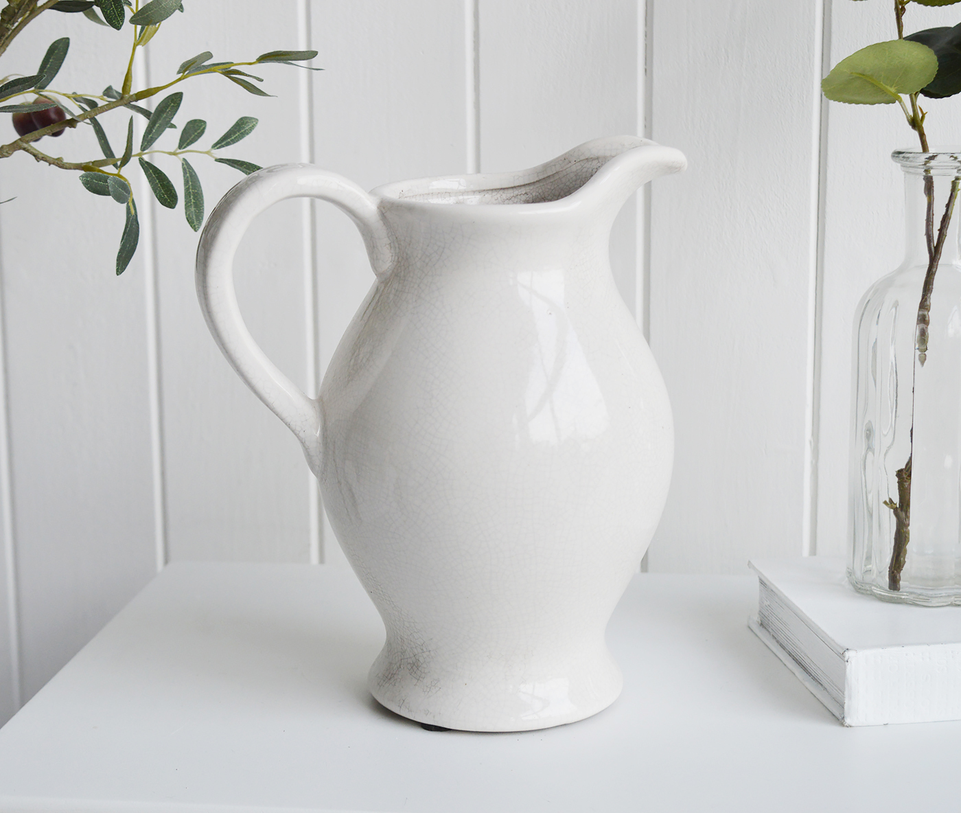 White Ceramic Jug / Vase -  New England style Country and Coastal Furniture and Interiors