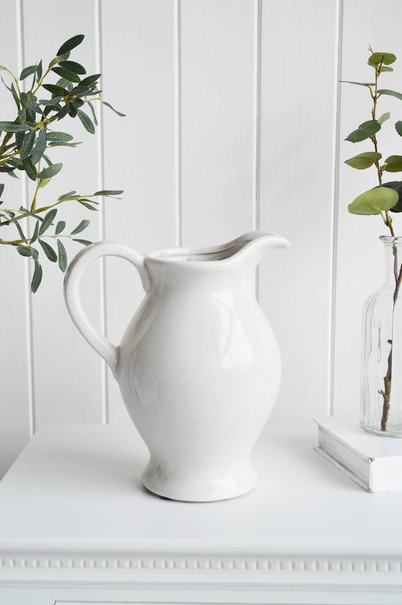White Ceramic Jug / Vase -  New England style Country and Coastal Furniture and Interiors
