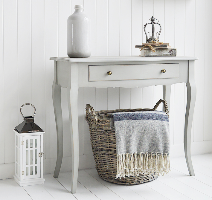 The New Hampshire grey console table with a large drawer, a piece of hallway furniture that will suit all interior styles of hall