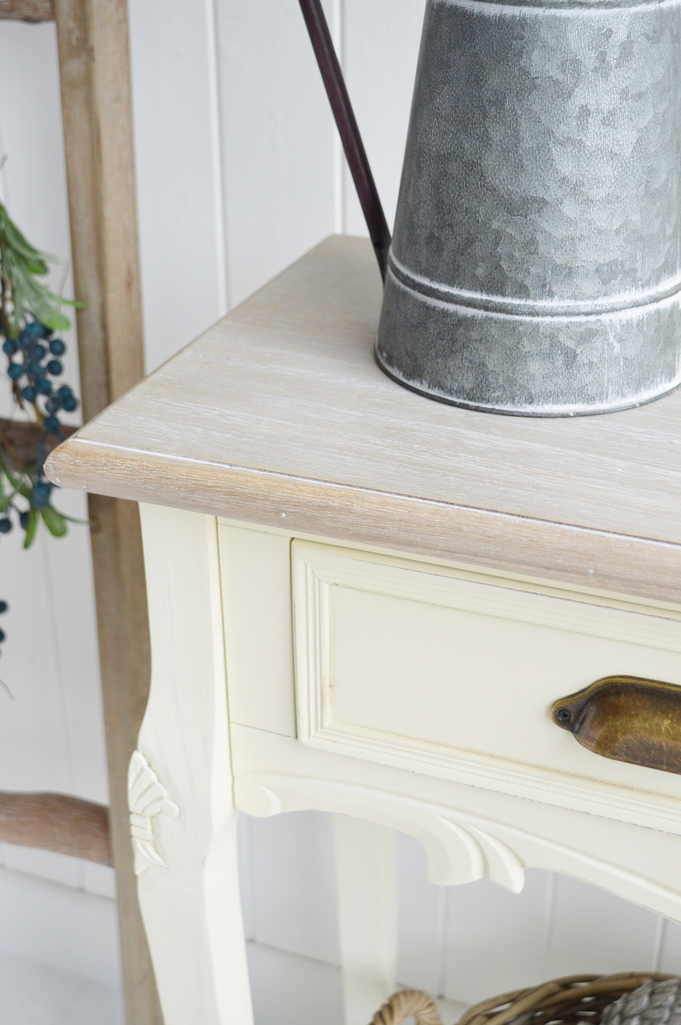 Oxford Cream Console Table with Shelf and Drawers - New England Country, Coastal, City and Farmhouse Furniture. The White Lighthouse Hallway Furniture