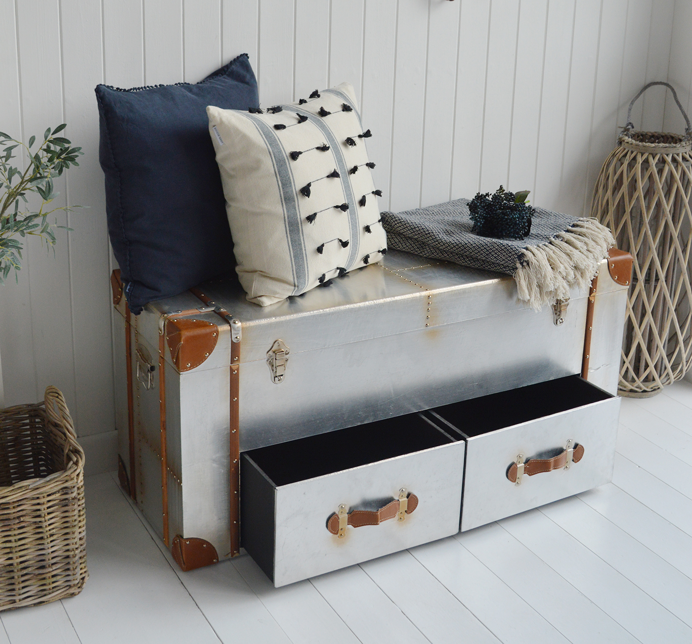 New England Furniture Style Furniture - Hall storage bench , tv stand or window seat with drawers for hall furniture. Perfect for coastal, country and modern farmhouse homes and interiors