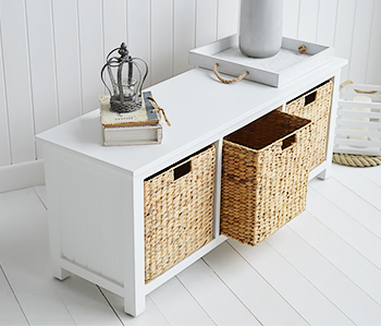 White Storage Bench for bathroom furniture and shoe storage