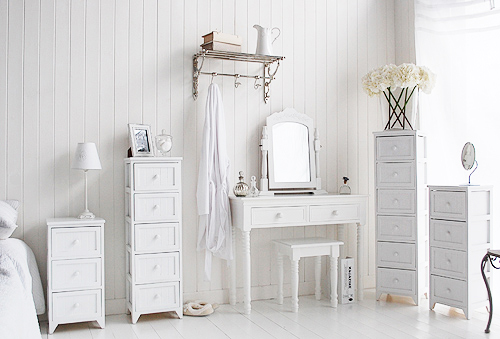 The Maine range of white bedroom furniture storage dunits with drawers, perfect for small bedrooms