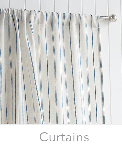 Coastal Curtians for the bedroom including cushions, rugs and throws