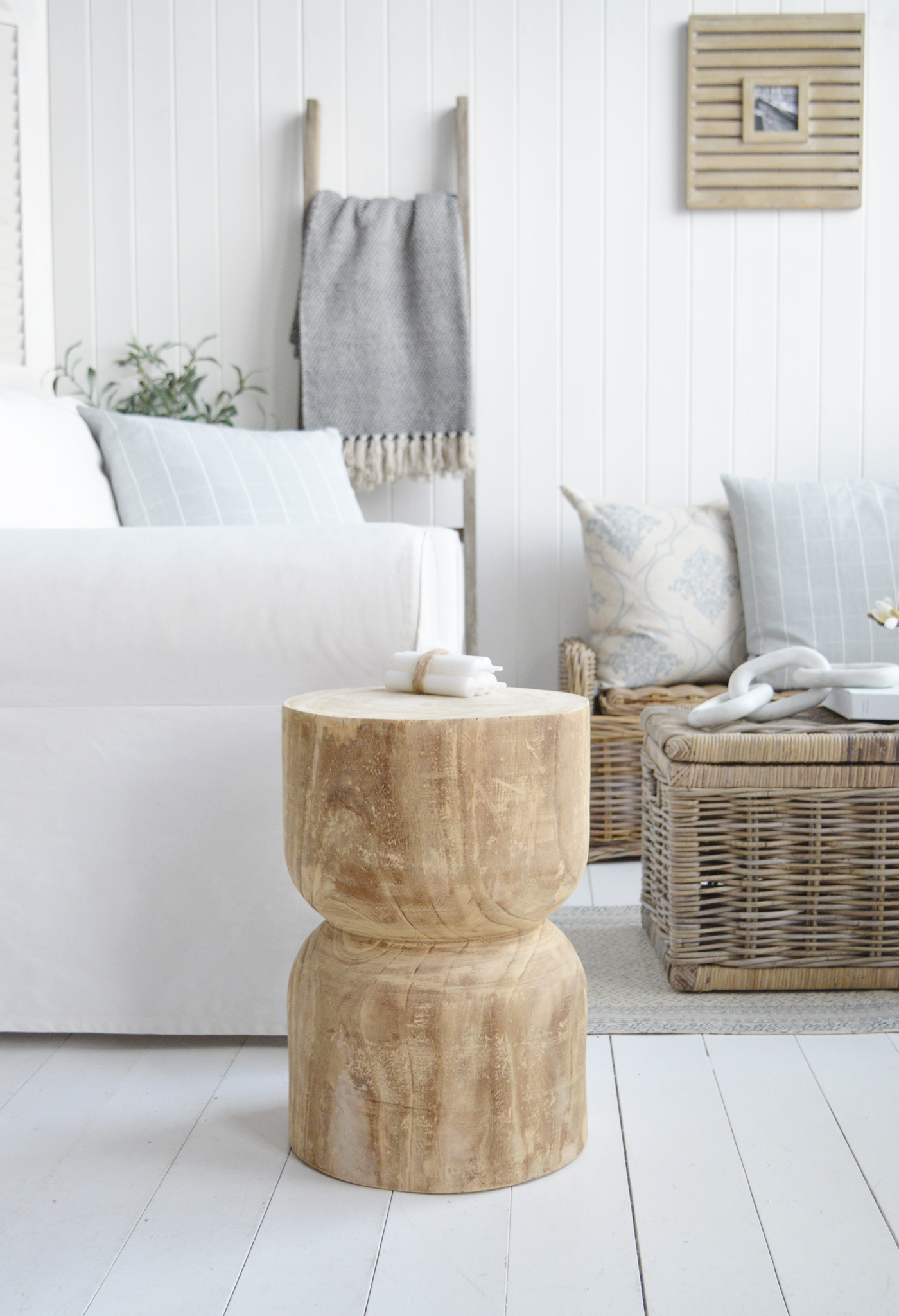 Ascot Wooden Handcarved Side Table. Elegant New England Coastal and Modern Farmhouse Furniture