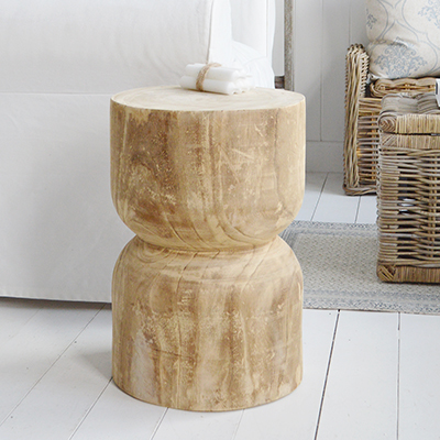 Ascot Wooden Handcarved Side Table. Elegant New England Coastal and Modern Farmhouse Furniture