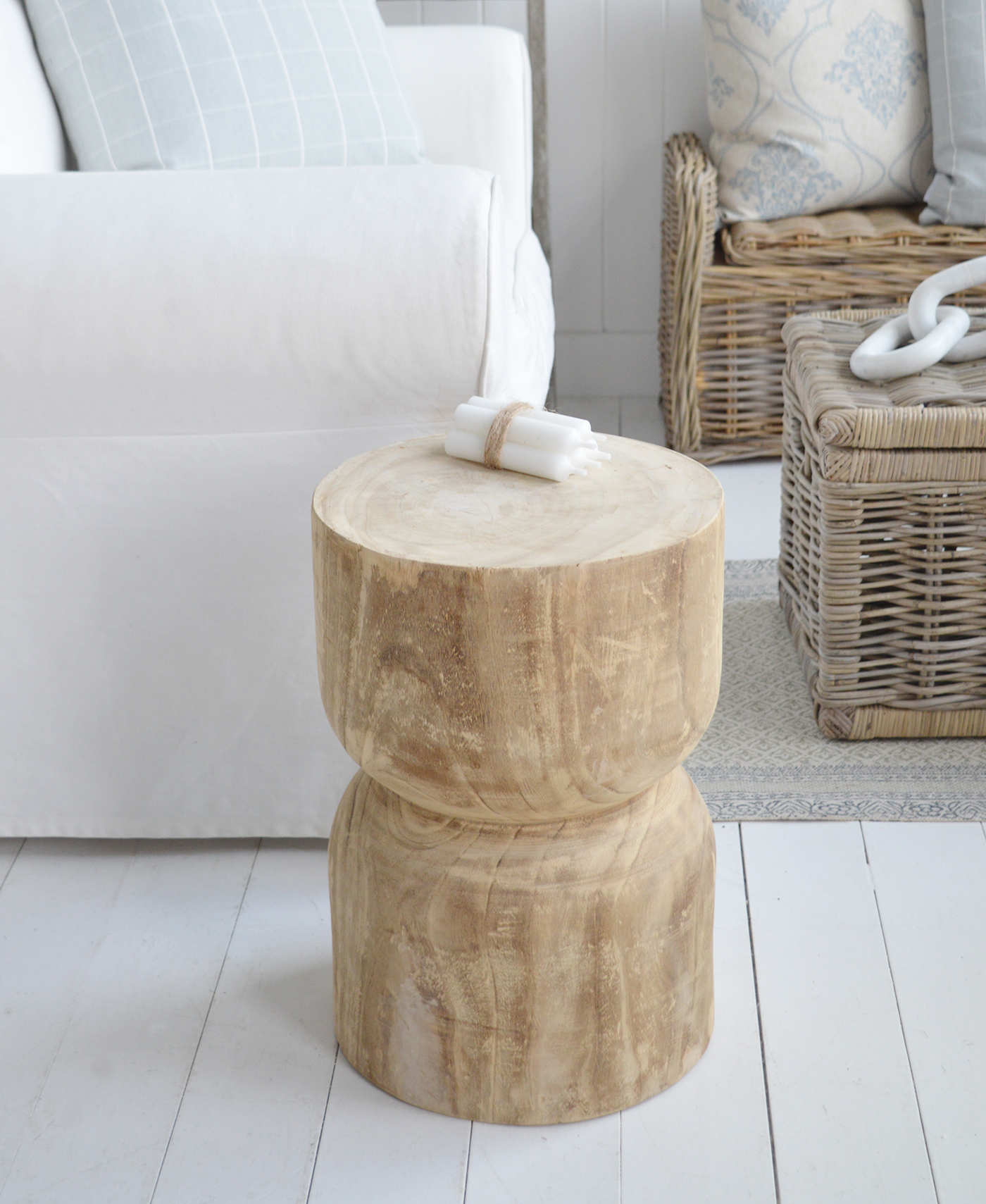 Ascot Wooden Handcarved Side Table. Elegant New England Coastal and Modern Farmhouse Furniture