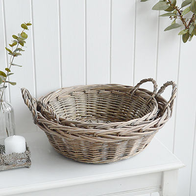 Set of Windsor grey willo baskets The White Lighthouse Furniture and Home Interiors for New England, country, coastal farmhouse and city homes for hallway, living room, bedroom and bathroom