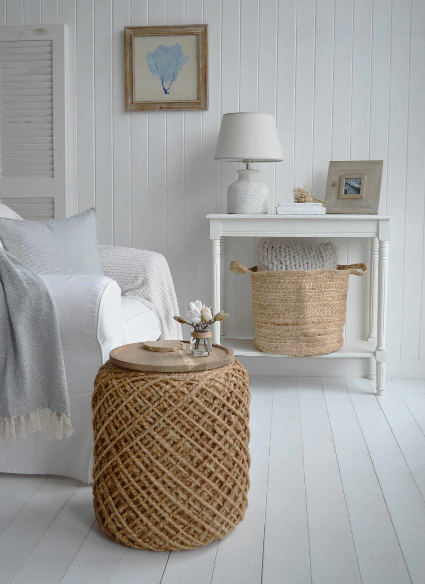 The removable wooden tray adds warmth and usability, making the Bayport the perfect piece for relaxed New England-inspired living.