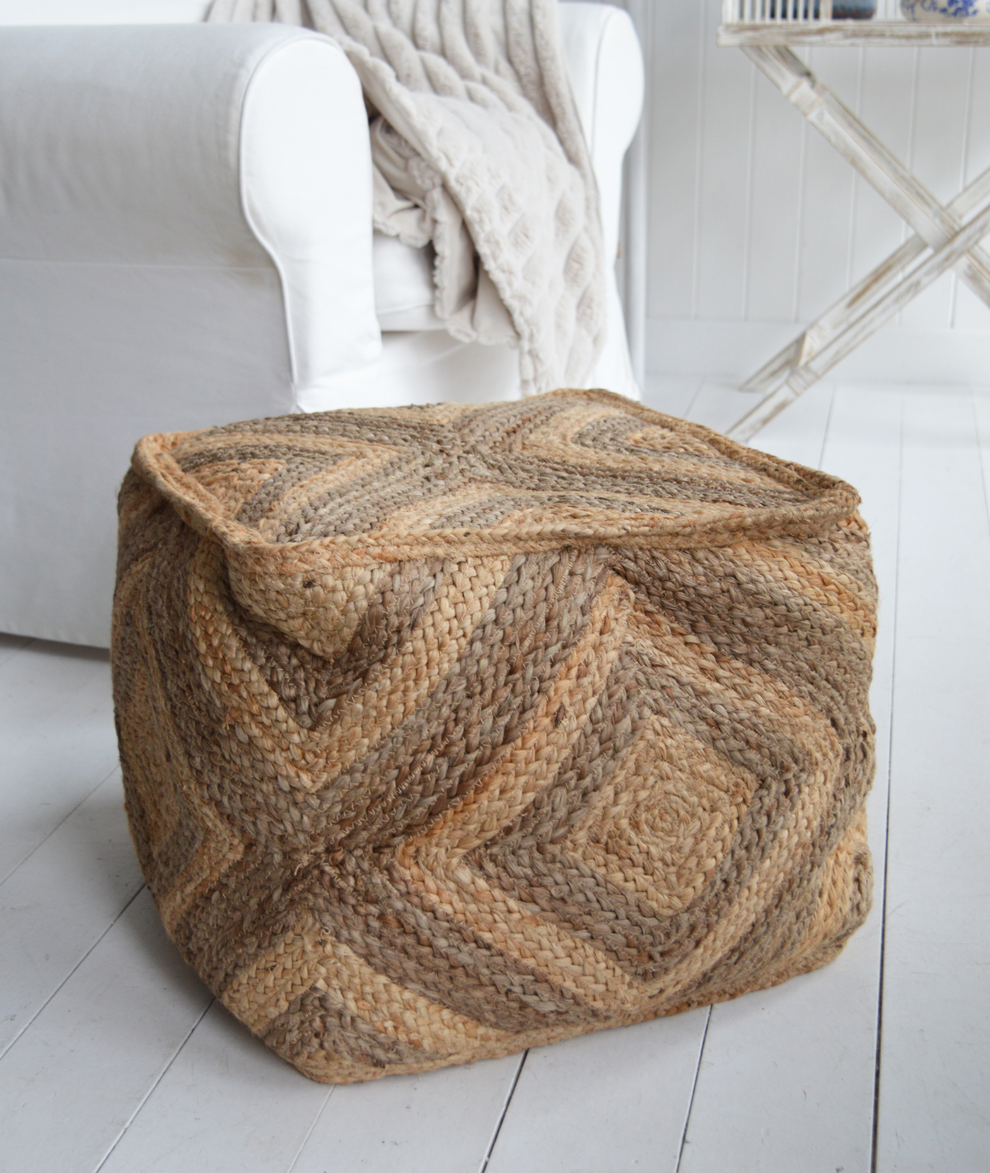 Benton Jute Ottoman / Pouffe  - Ideal to add warmth as a footrest, seating or table with natural material in a coastal or New England living room