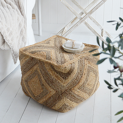 Benton Jute Ottoman / Pouffe  - Ideal to add warmth as a footrest, seating or table with natural material in a coastal or New England living room