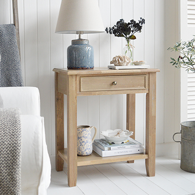 Berkshire lamp table with drawer and a shelf for New England interiors