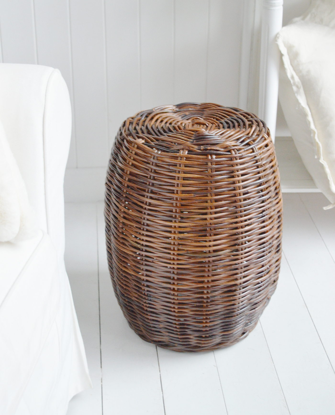 Bethel Cove Rattan stool, Seat or side table - Coastal New England and Hamptons Furniture