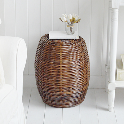 Bethel Cove Rattan stool, Seat or side table - Coastal New England and Hamptons Furniture