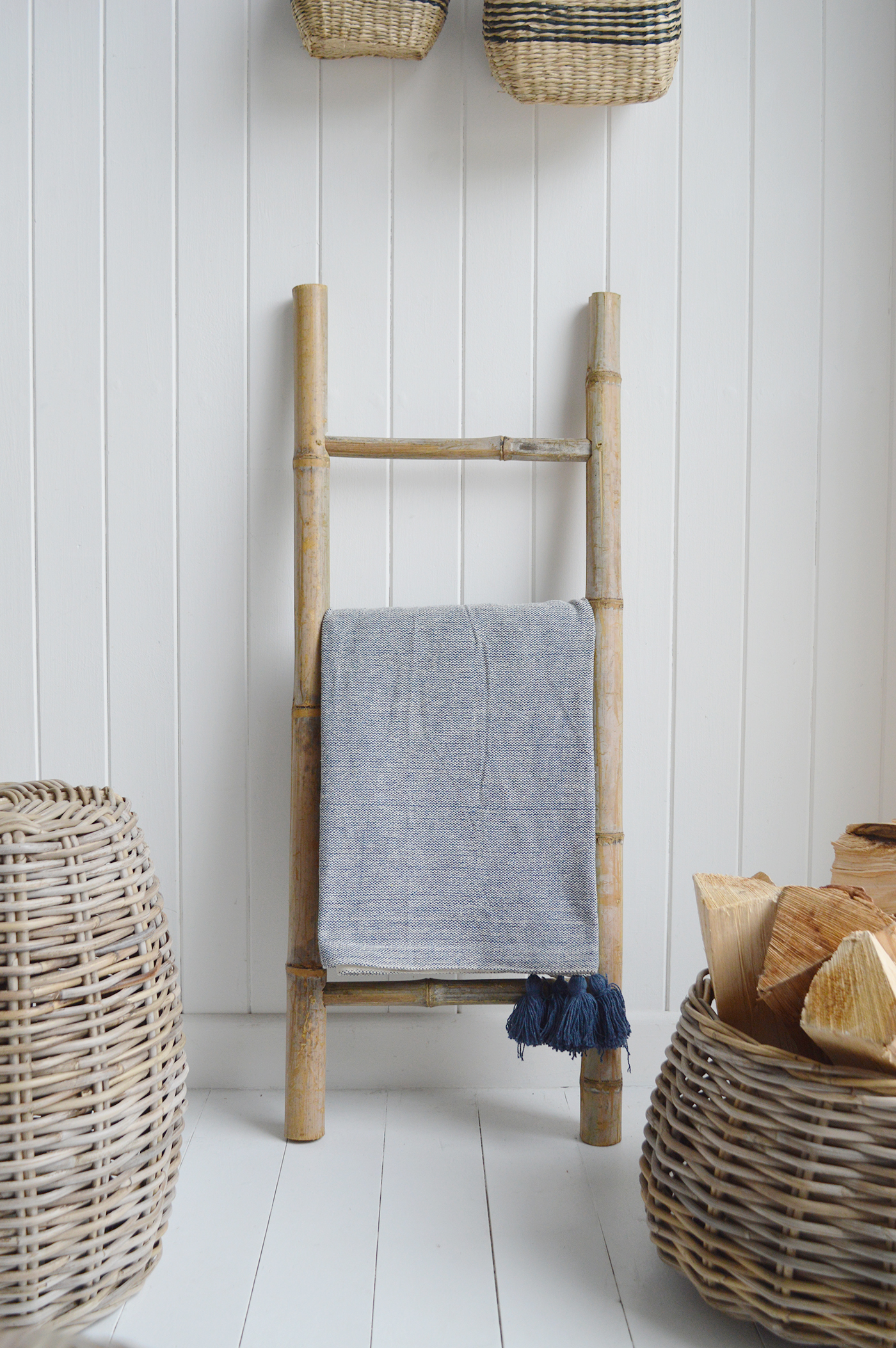 Seabrook bavy blue throw on the Hudson blanket ladder