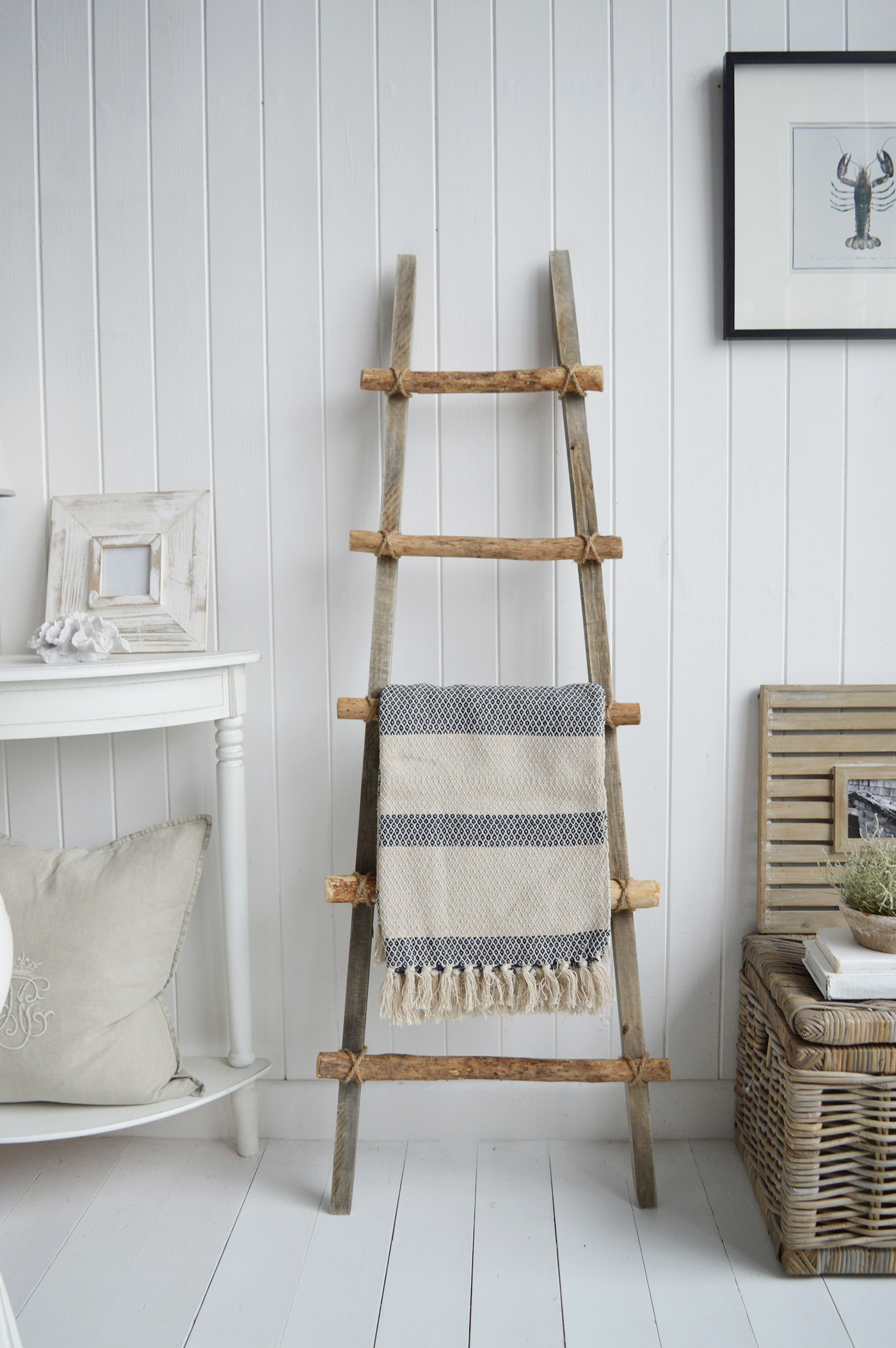 Grey Wooden Ellington blanket ladder - coastal, beach house and Hamptons furniture