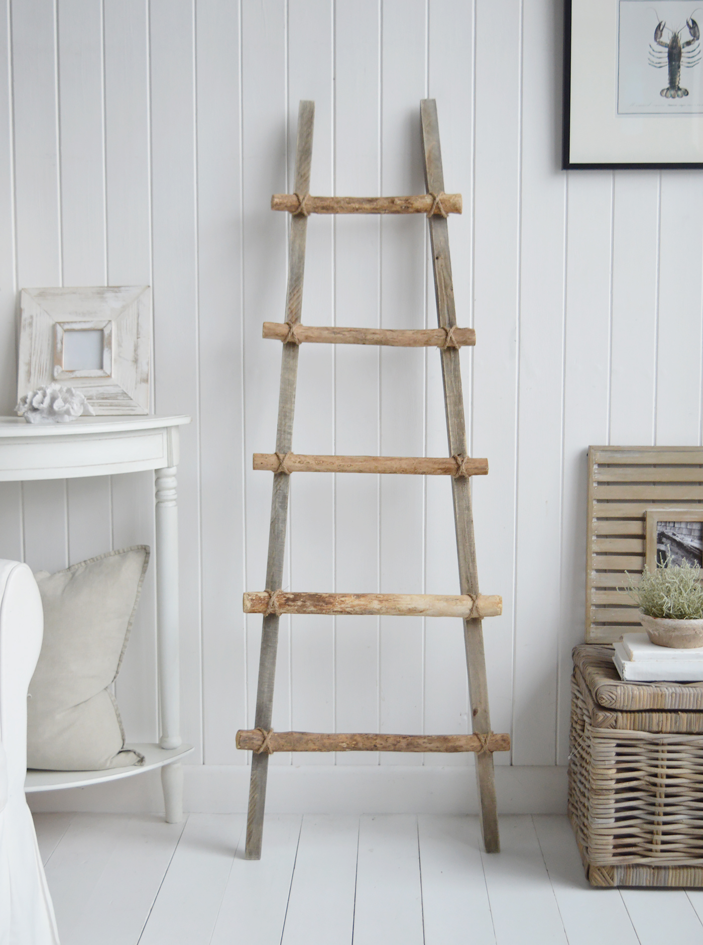 Grey Wooden Ellington blanket ladder - coastal, beach house and Hamptons furniture