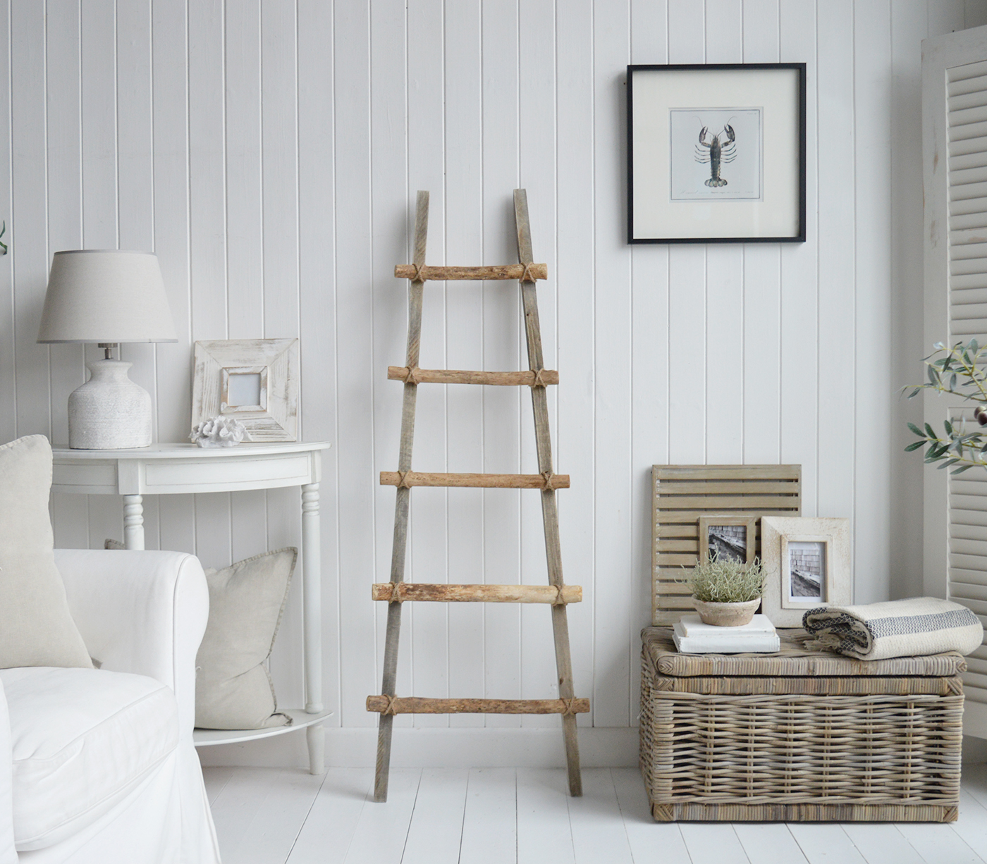 Grey Wooden Ellington blanket ladder - coastal, beach house and Hamptons furniture for the living room